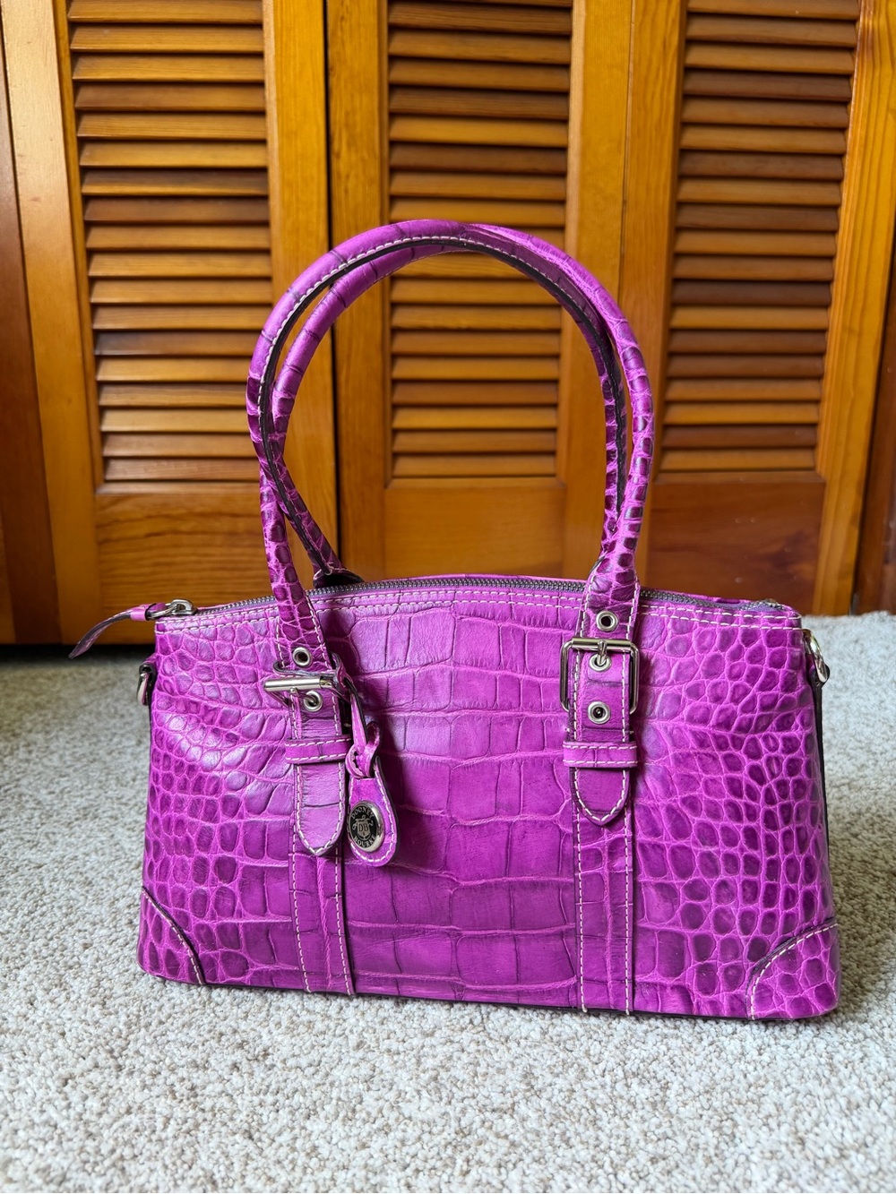 Vintage Dooney & Bourke Purple Croc-Embossed Leather Satchel Purse Handbag